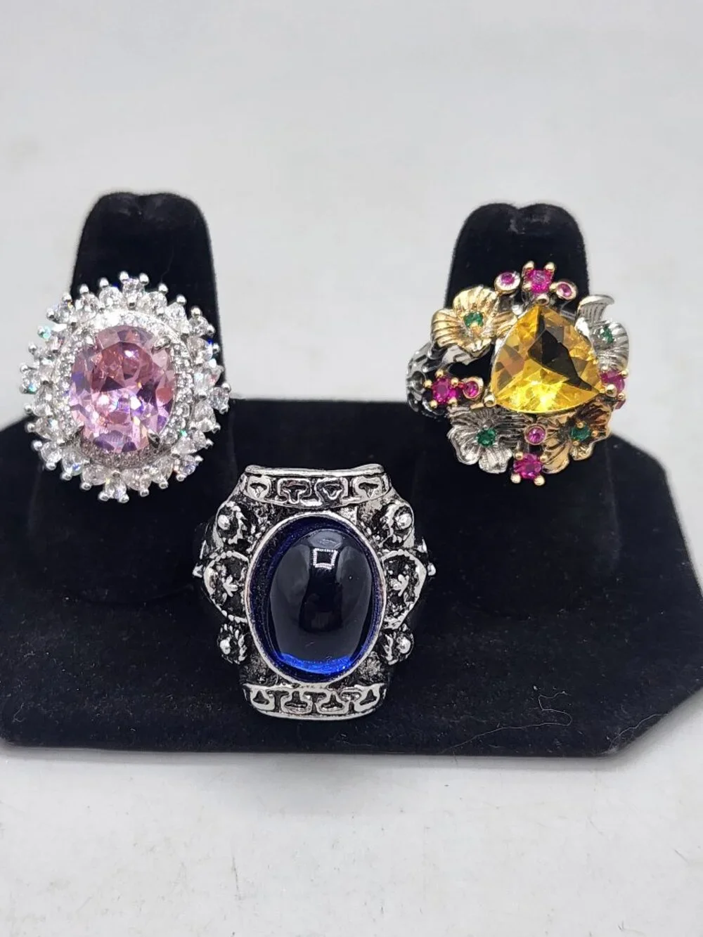 Lot of 3 Costume Jewelry Rings Rhinestones Fashion Bling Statement Adjustable